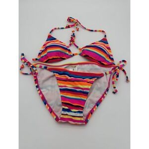 Muliti Bright Stripe String Bikini Swimsuit-XS-NWOT-Beach, Pool, 70's, Y2K Style